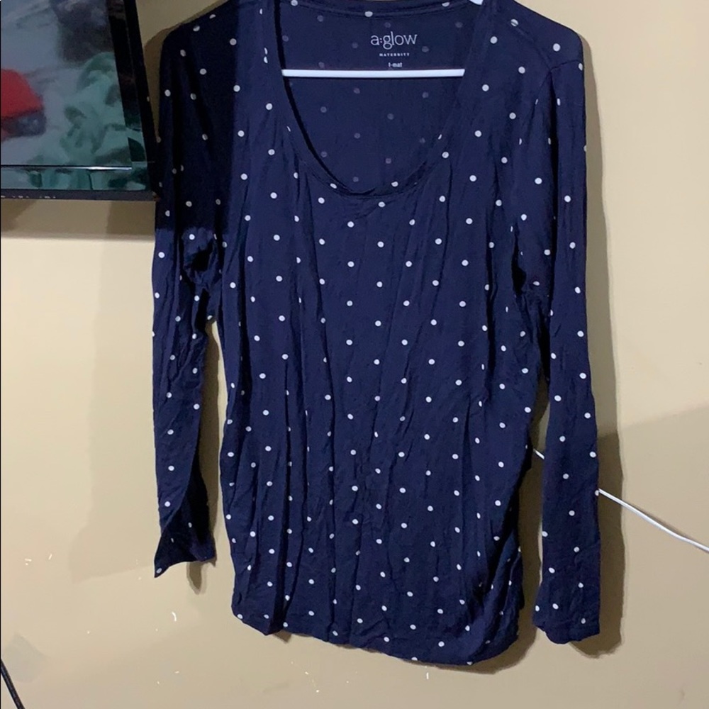 Dark blue polka dots long sleeve maternity